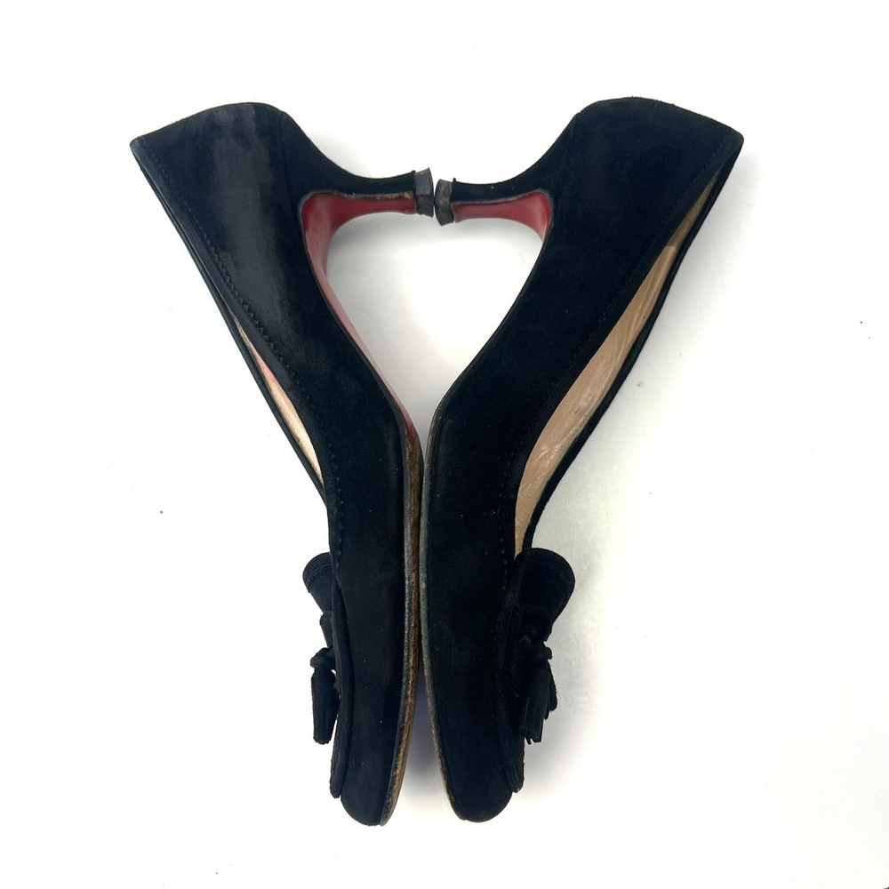Vtg Christian Louboutin Suede Tassel Kitten Heel Pumps Red Bottom 37 US 6.5 Y2k - Picture 5 of 8